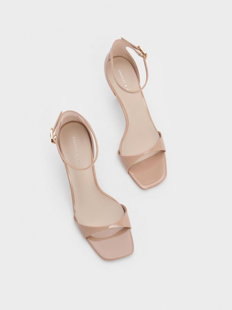 Sandale cu Toc Charles & Keith Lacuita Ankle Curea Bej | 960RDCVGQ