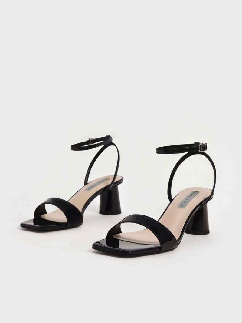 Sandale cu Toc Charles & Keith Lacuita Ankle-Curea Cylindrical Negrii | 027ZNKTIC