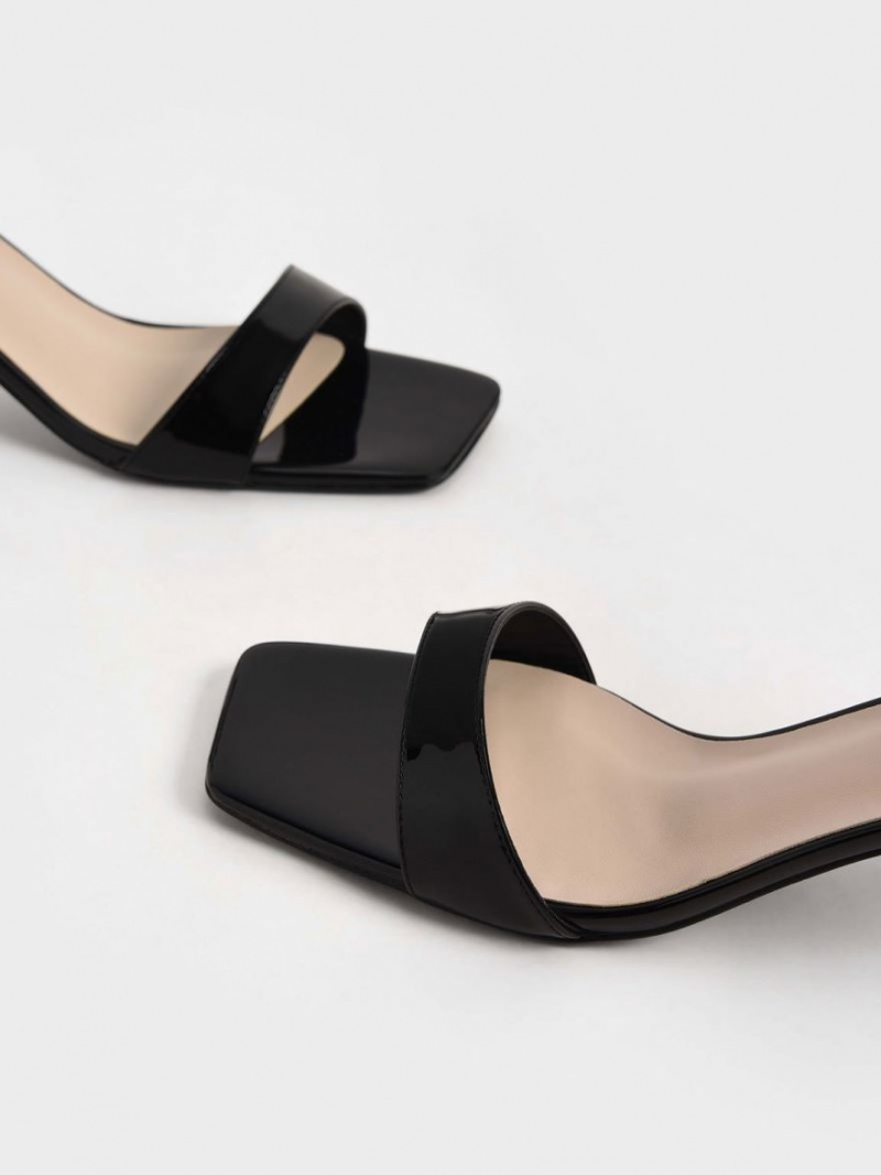 Sandale cu Toc Charles & Keith Lacuita Ankle-Curea Cylindrical Negrii | 027ZNKTIC