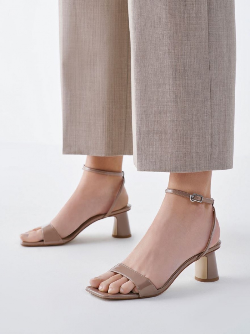 Sandale cu Toc Charles & Keith Lacuita Ankle-Curea Cylindrical Bej | 387SMGLCH
