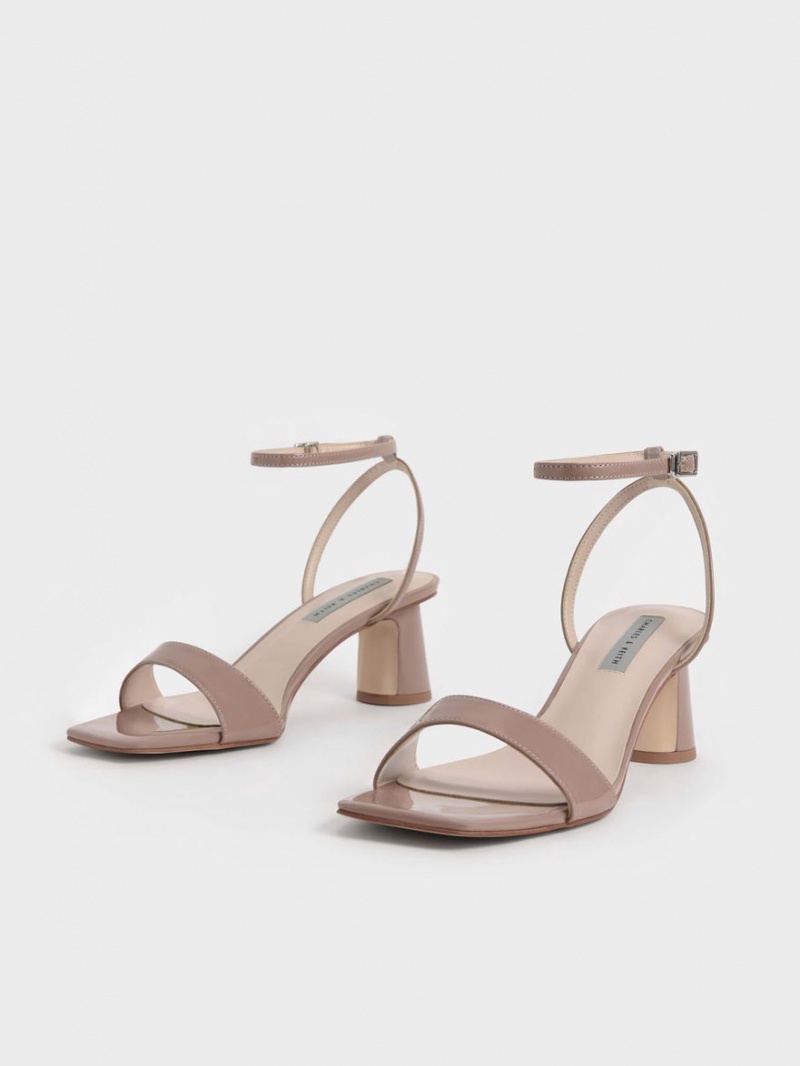 Sandale cu Toc Charles & Keith Lacuita Ankle-Curea Cylindrical Bej | 387SMGLCH