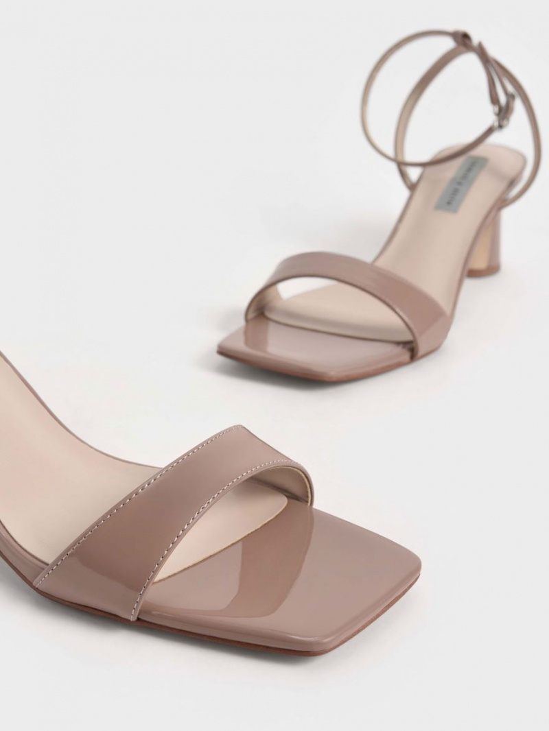 Sandale cu Toc Charles & Keith Lacuita Ankle-Curea Cylindrical Bej | 387SMGLCH