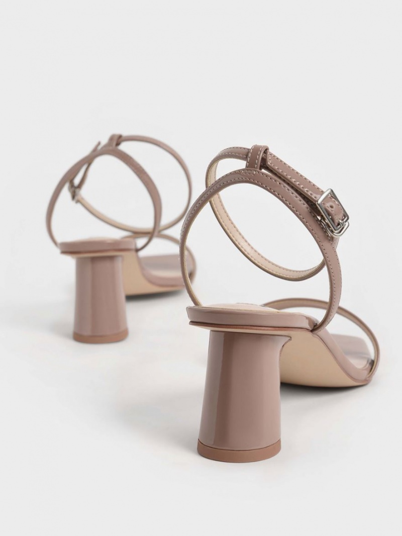 Sandale cu Toc Charles & Keith Lacuita Ankle-Curea Cylindrical Bej | 387SMGLCH