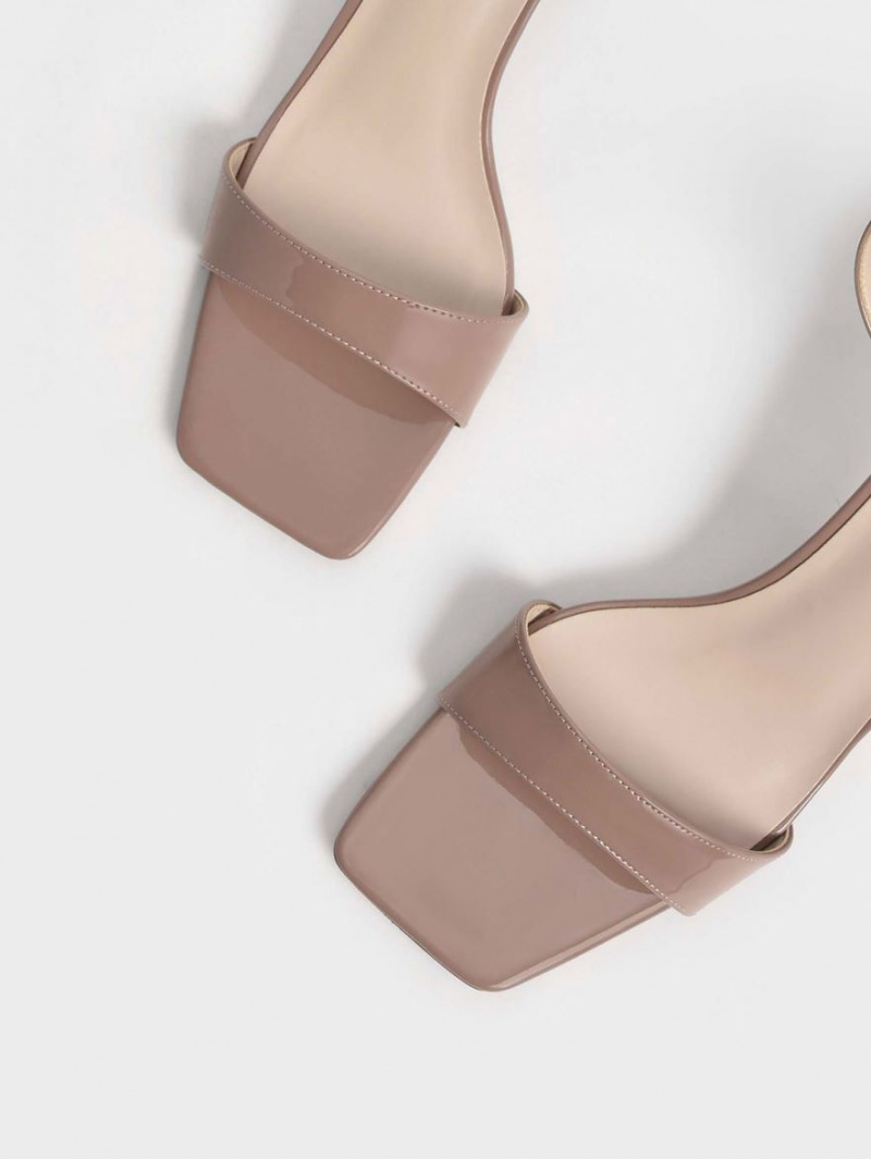 Sandale cu Toc Charles & Keith Lacuita Ankle-Curea Cylindrical Bej | 387SMGLCH