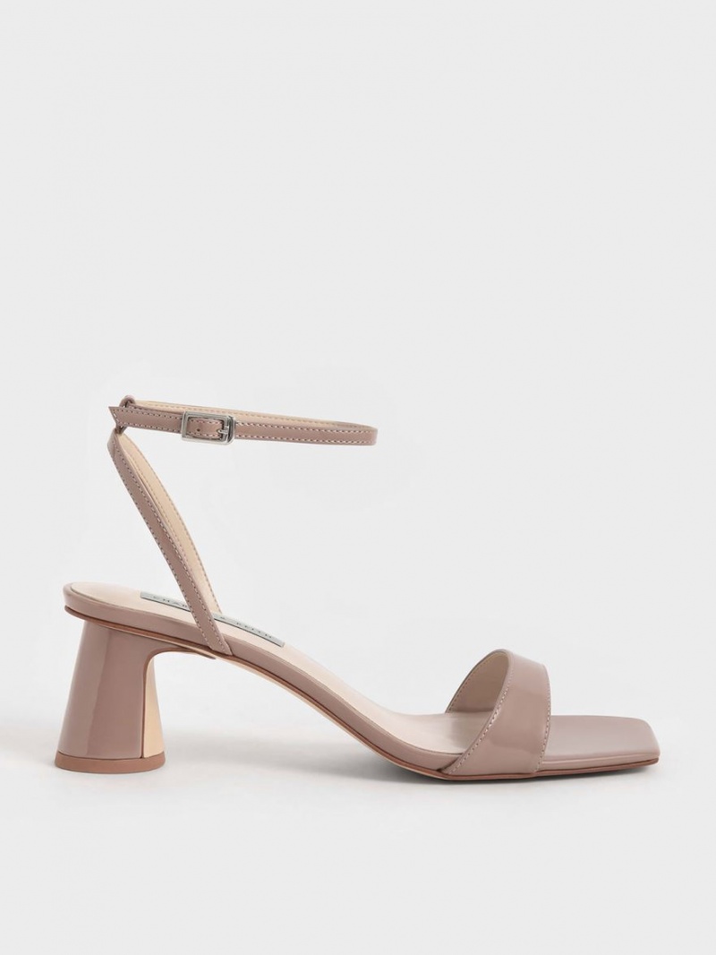 Sandale cu Toc Charles & Keith Lacuita Ankle-Curea Cylindrical Bej | 387SMGLCH