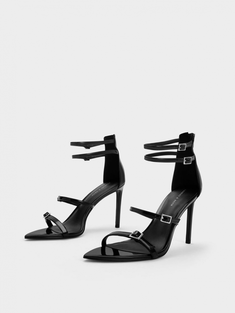 Sandale cu Toc Charles & Keith Lacuita Cu Bretele Negrii | 640SGLBYW