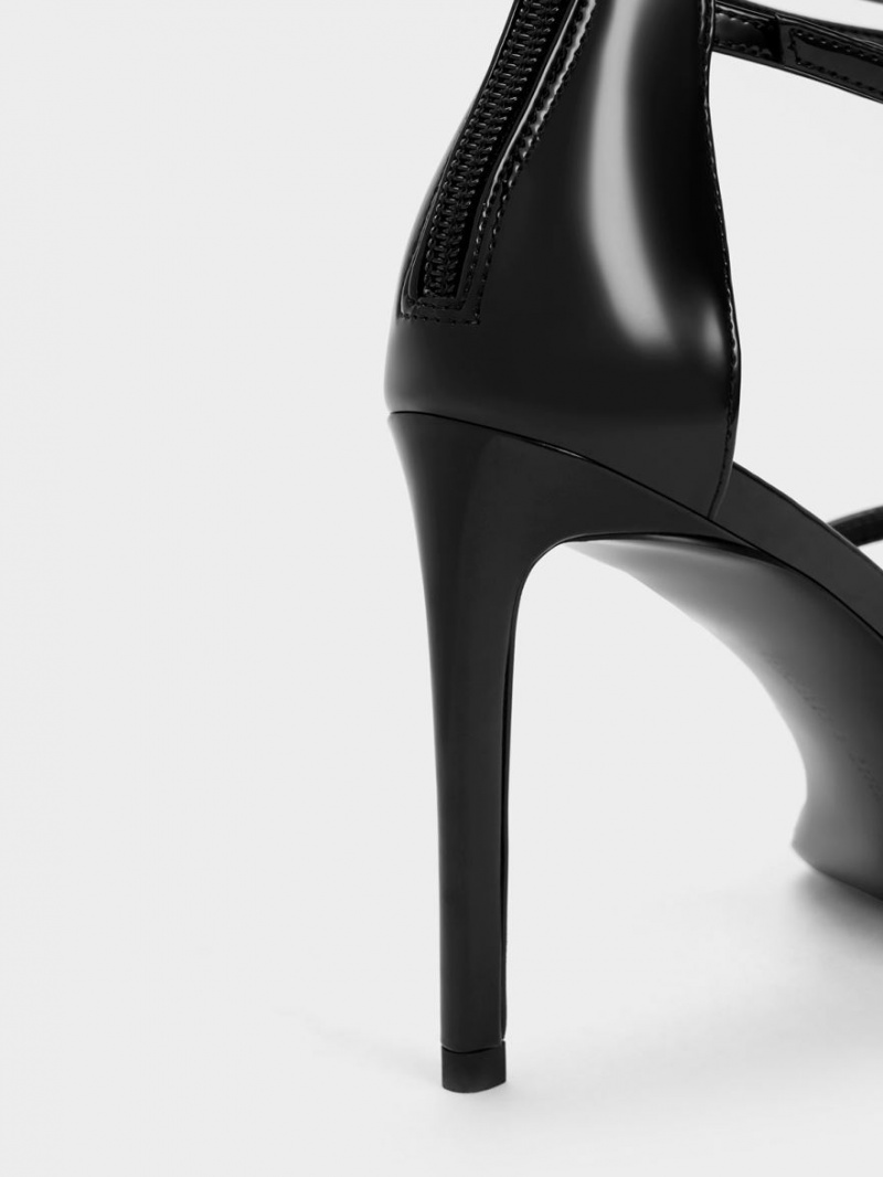 Sandale cu Toc Charles & Keith Lacuita Cu Bretele Negrii | 640SGLBYW