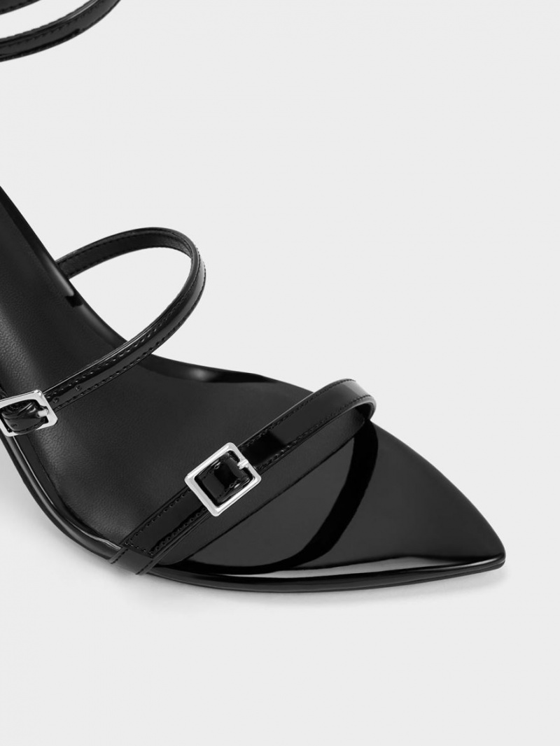 Sandale cu Toc Charles & Keith Lacuita Cu Bretele Negrii | 640SGLBYW