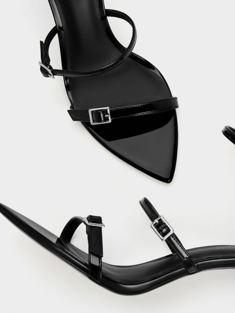 Sandale cu Toc Charles & Keith Lacuita Cu Bretele Negrii | 640SGLBYW