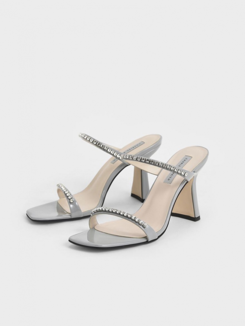 Sandale cu Toc Charles & Keith Lacuita Gem-Encrusted Albastri Deschis | 307XSDCVA