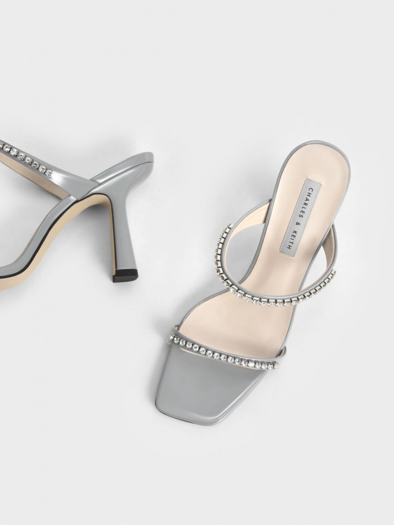 Sandale cu Toc Charles & Keith Lacuita Gem-Encrusted Albastri Deschis | 307XSDCVA