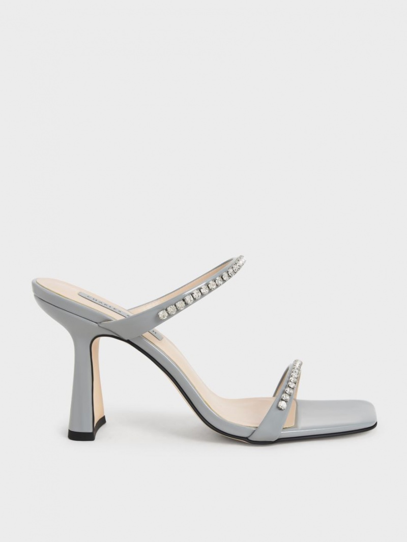 Sandale cu Toc Charles & Keith Lacuita Gem-Encrusted Albastri Deschis | 307XSDCVA