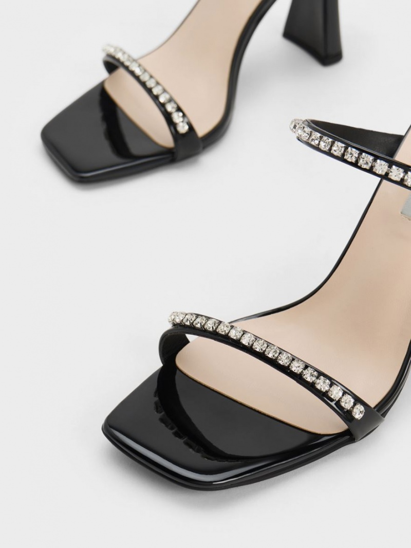 Sandale cu Toc Charles & Keith Lacuita Gem-Encrusted Negrii | 346XUMYHC