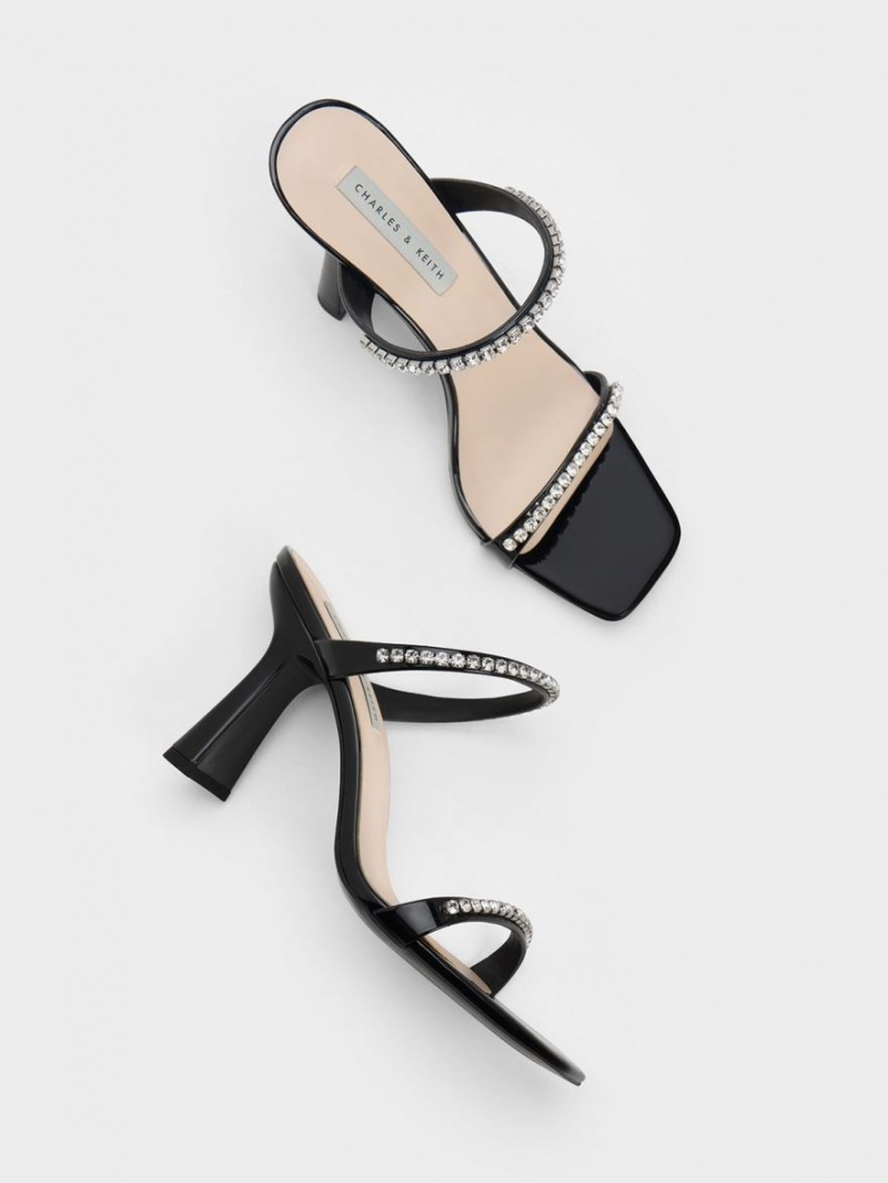 Sandale cu Toc Charles & Keith Lacuita Gem-Encrusted Negrii | 346XUMYHC