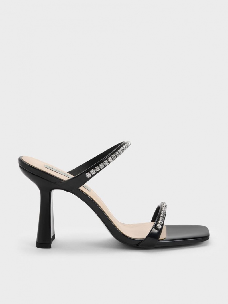 Sandale cu Toc Charles & Keith Lacuita Gem-Encrusted Negrii | 346XUMYHC