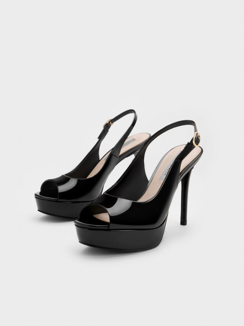 Sandale cu Toc Charles & Keith Lacuita Platforma Slingback Negrii | 896RPMSYI