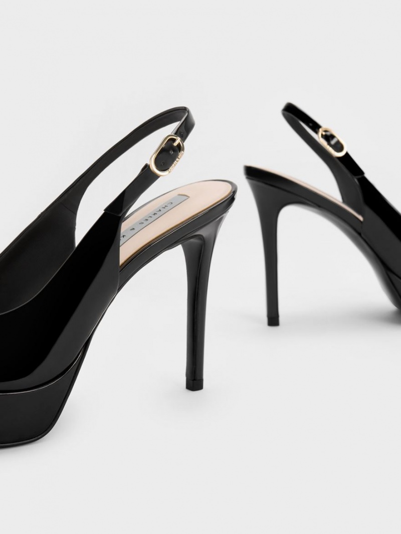 Sandale cu Toc Charles & Keith Lacuita Platforma Slingback Negrii | 896RPMSYI