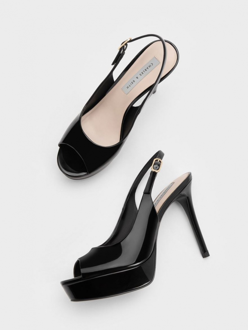 Sandale cu Toc Charles & Keith Lacuita Platforma Slingback Negrii | 896RPMSYI