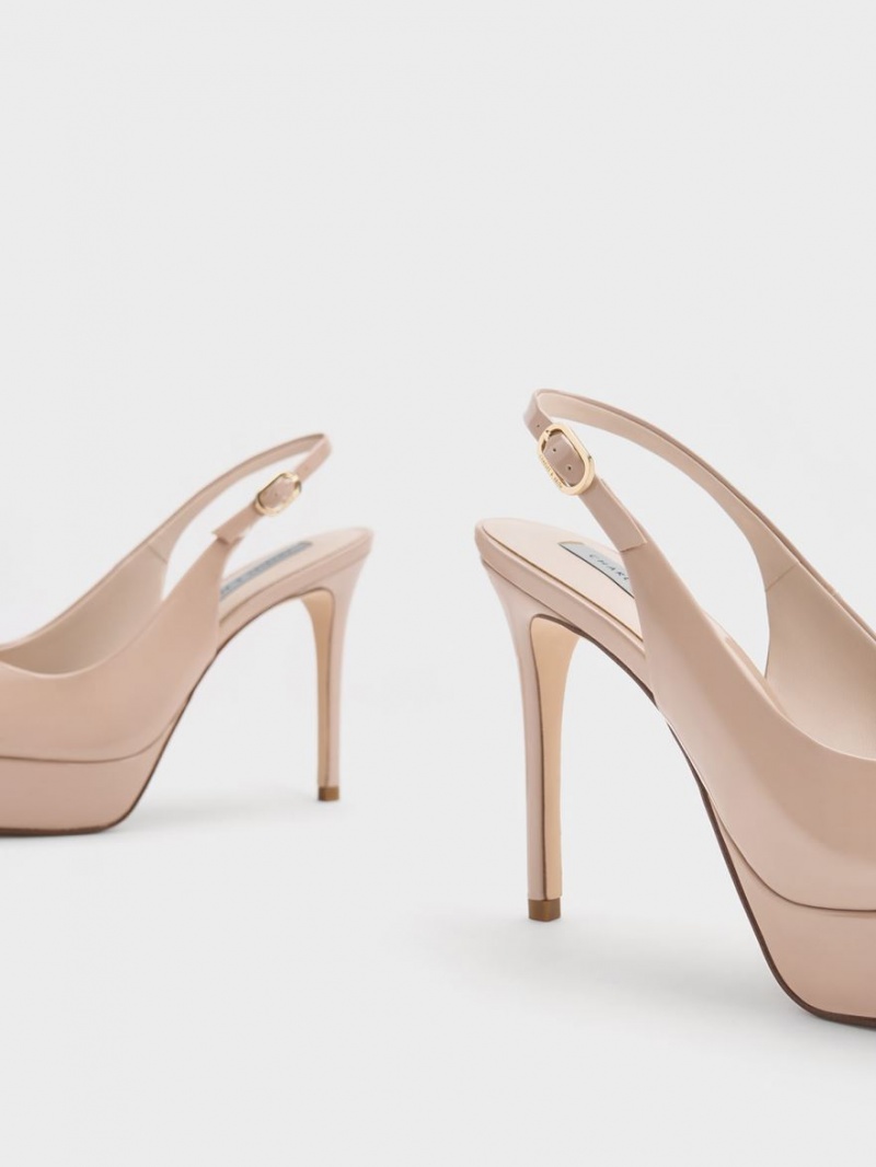 Sandale cu Toc Charles & Keith Lacuita Platforma Slingback Bej | 814VMSIAN