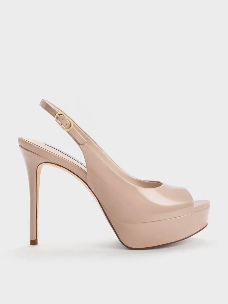 Sandale cu Toc Charles & Keith Lacuita Platforma Slingback Bej | 814VMSIAN