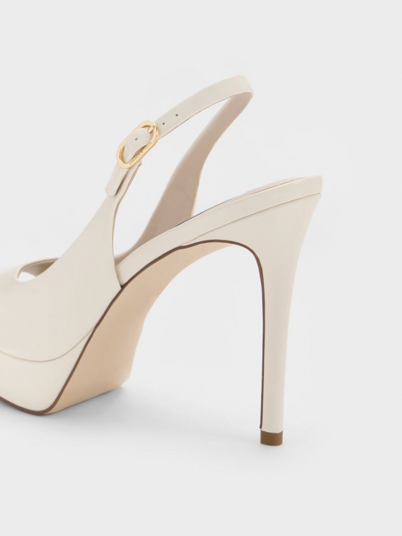 Sandale cu Toc Charles & Keith Lacuita Platforma Slingback Albi | 174PFIGUD