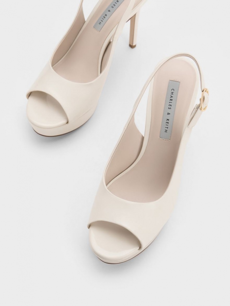 Sandale cu Toc Charles & Keith Lacuita Platforma Slingback Albi | 174PFIGUD