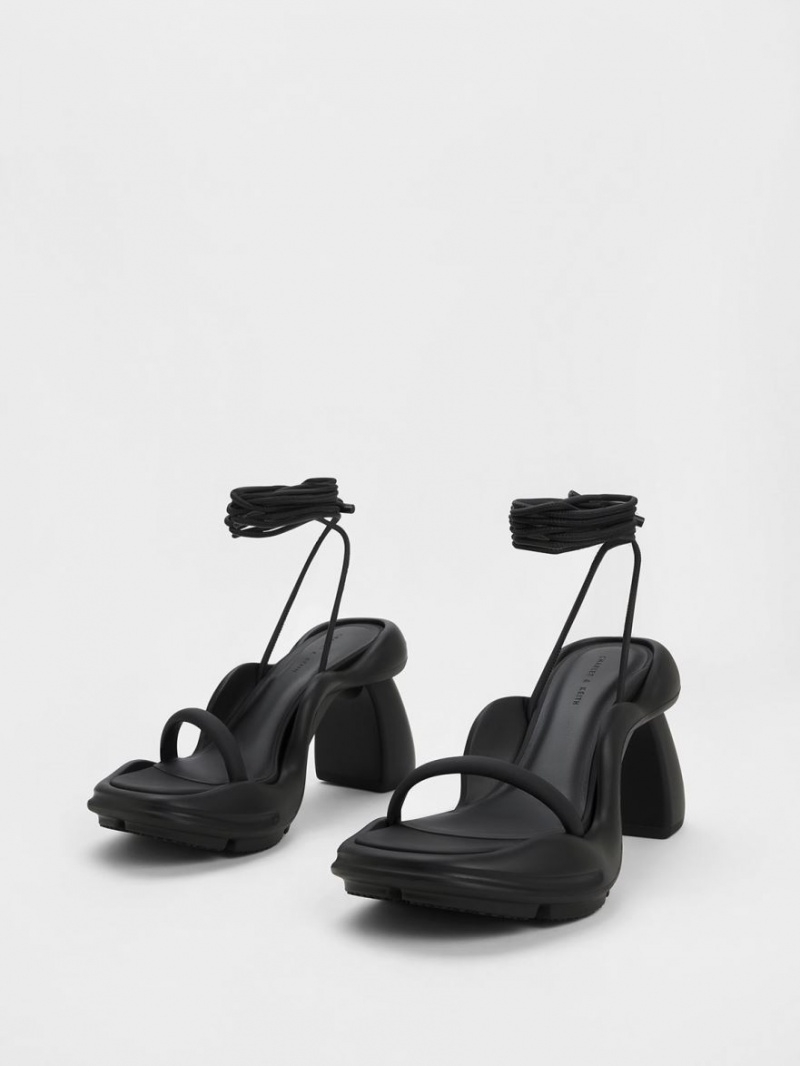 Sandale cu Toc Charles & Keith Leila Tie-Around Sculptural Negrii | 741FIUSVB