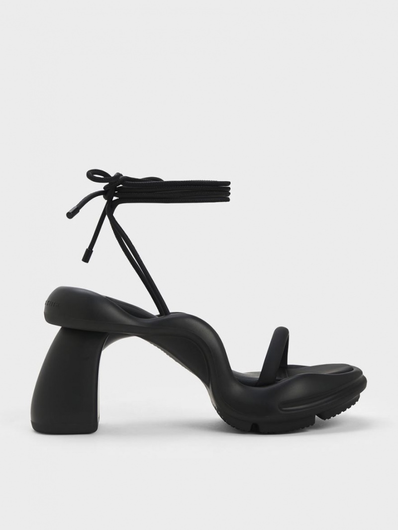 Sandale cu Toc Charles & Keith Leila Tie-Around Sculptural Negrii | 741FIUSVB