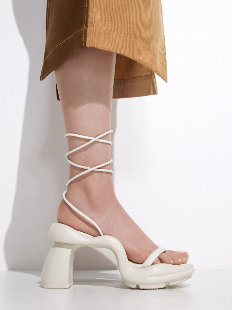 Sandale cu Toc Charles & Keith Leila Tie-Around Sculptural Albi | 635EOXDGB