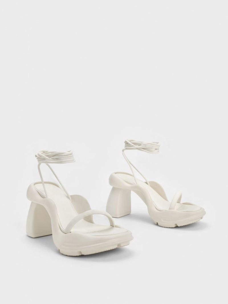 Sandale cu Toc Charles & Keith Leila Tie-Around Sculptural Albi | 635EOXDGB