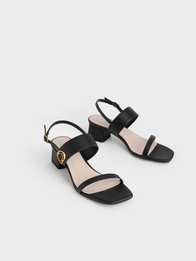 Sandale cu Toc Charles & Keith Metallic Accent Trapeze Negrii | 069HJCNFV