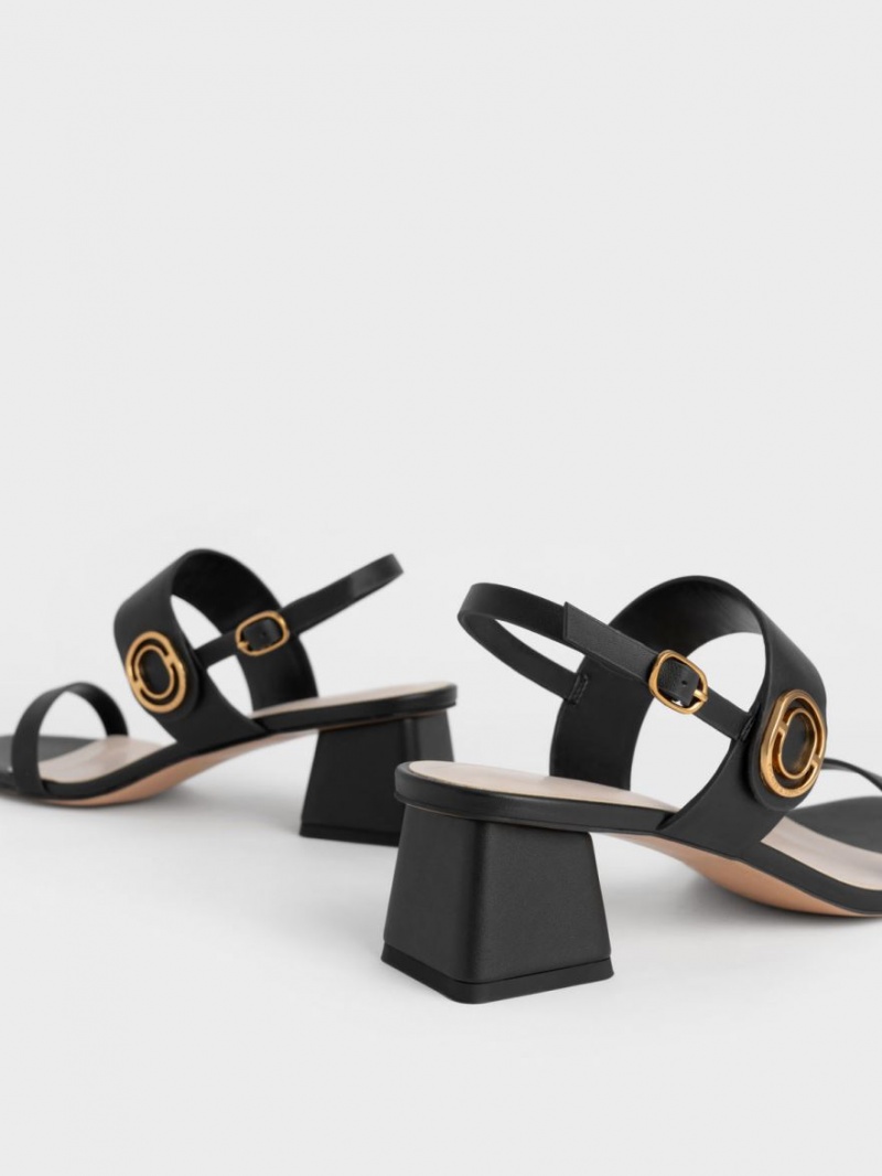 Sandale cu Toc Charles & Keith Metallic Accent Trapeze Negrii | 069HJCNFV