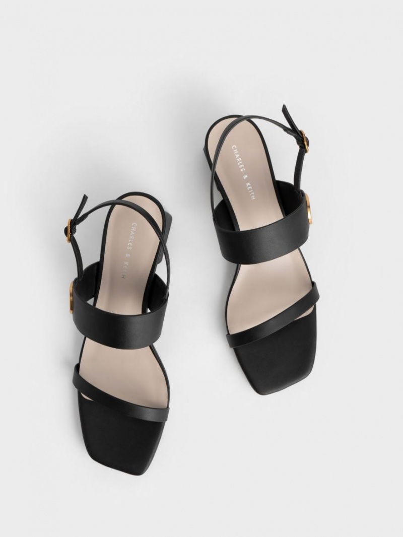 Sandale cu Toc Charles & Keith Metallic Accent Trapeze Negrii | 069HJCNFV