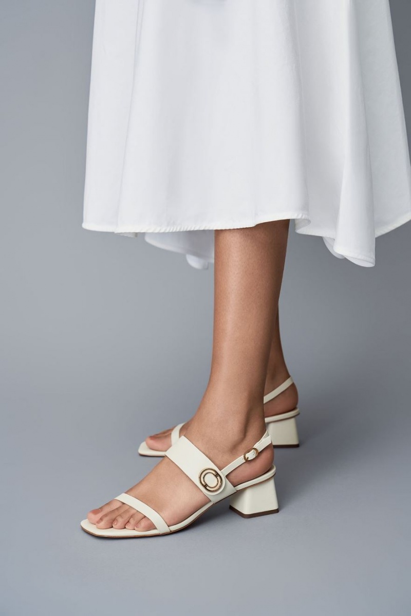 Sandale cu Toc Charles & Keith Metallic Accent Trapeze Albi | 497QSLKXB