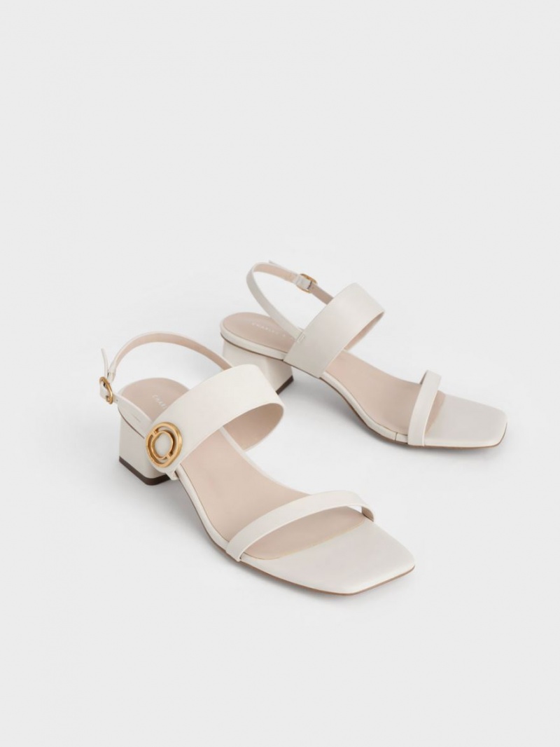 Sandale cu Toc Charles & Keith Metallic Accent Trapeze Albi | 497QSLKXB