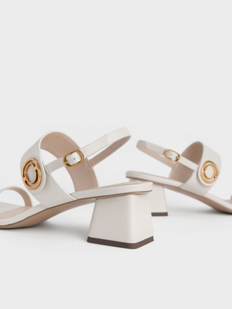 Sandale cu Toc Charles & Keith Metallic Accent Trapeze Albi | 497QSLKXB