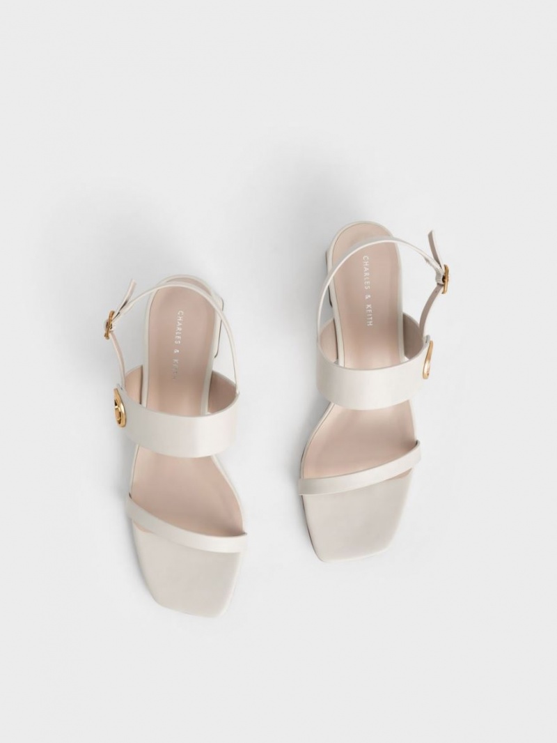 Sandale cu Toc Charles & Keith Metallic Accent Trapeze Albi | 497QSLKXB