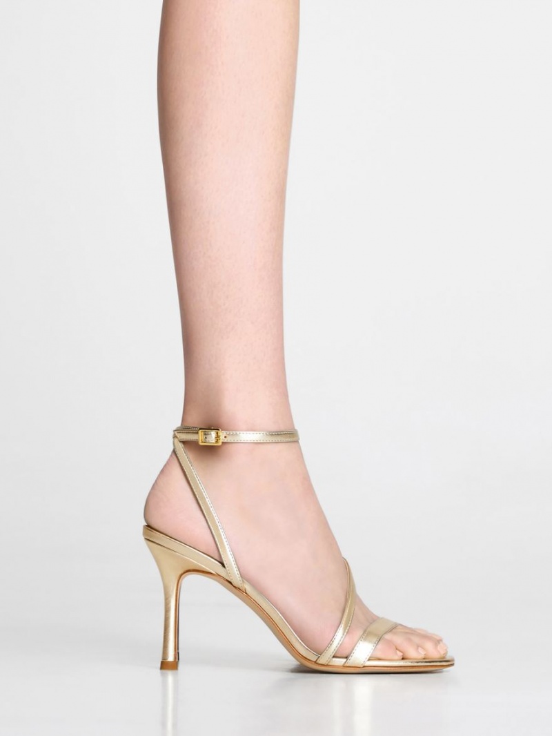 Sandale cu Toc Charles & Keith Metallic Asymmetric Cu Bretele Aurii | 867CMNTGS