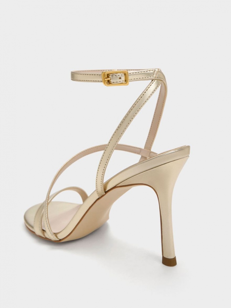 Sandale cu Toc Charles & Keith Metallic Asymmetric Cu Bretele Aurii | 867CMNTGS