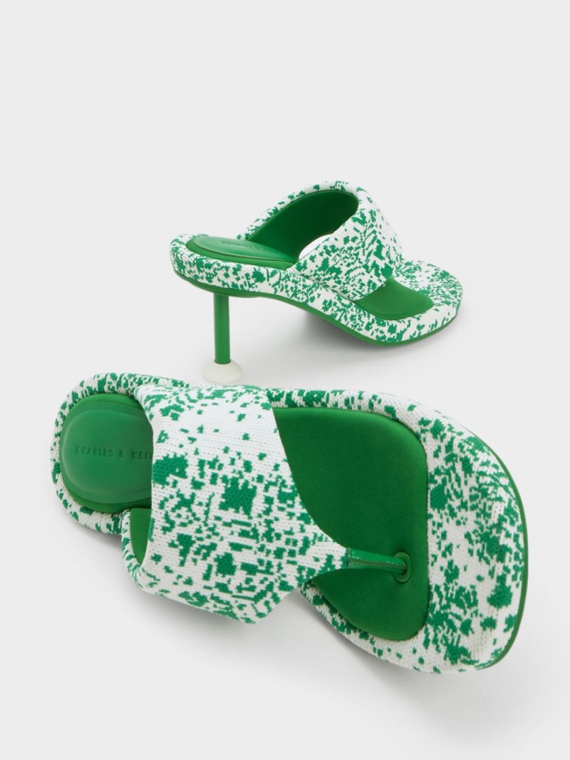 Sandale cu Toc Charles & Keith Noemi Tricotate Spool Verzi | 826AFKLOU
