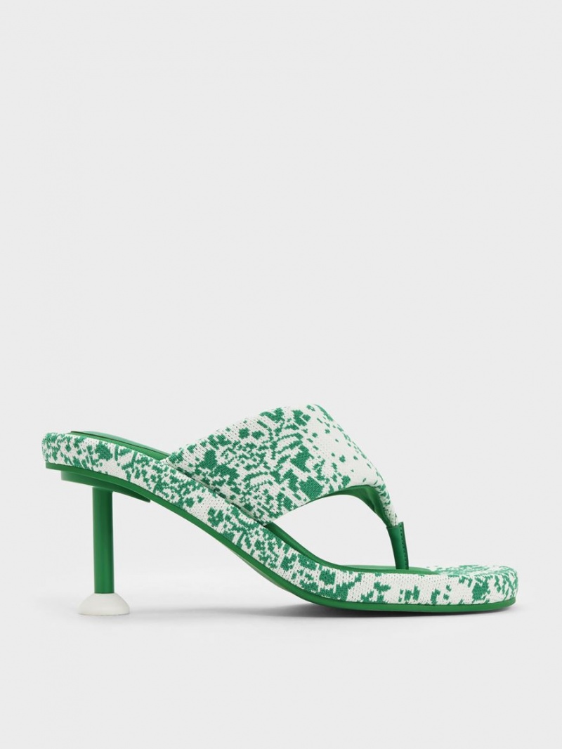 Sandale cu Toc Charles & Keith Noemi Tricotate Spool Verzi | 826AFKLOU