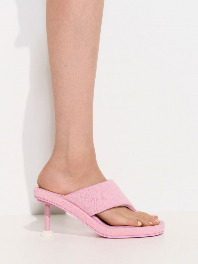 Sandale cu Toc Charles & Keith Noemi Tricotate Spool Roz | 983IPULCS