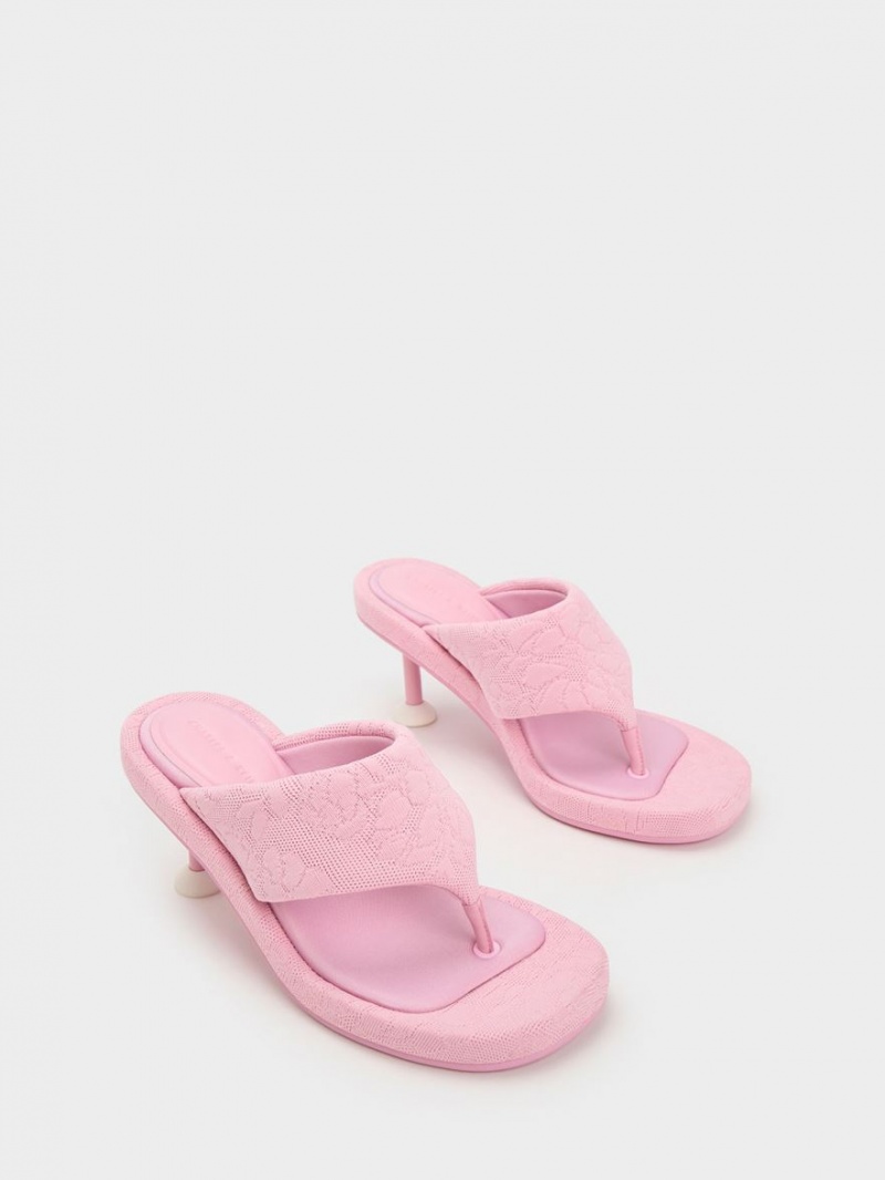 Sandale cu Toc Charles & Keith Noemi Tricotate Spool Roz | 983IPULCS