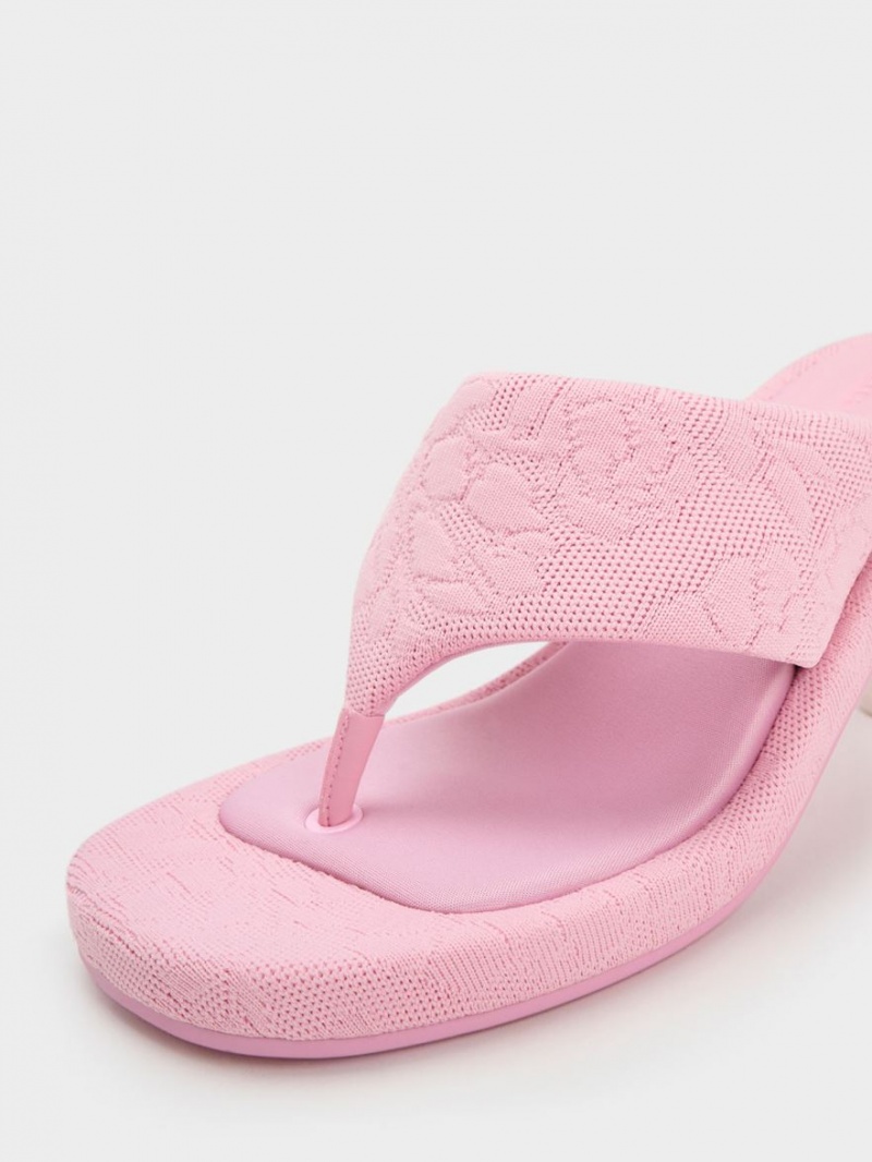 Sandale cu Toc Charles & Keith Noemi Tricotate Spool Roz | 983IPULCS
