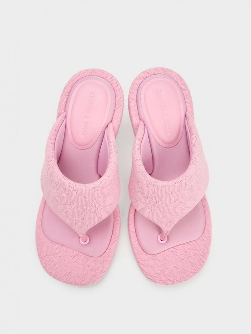 Sandale cu Toc Charles & Keith Noemi Tricotate Spool Roz | 983IPULCS