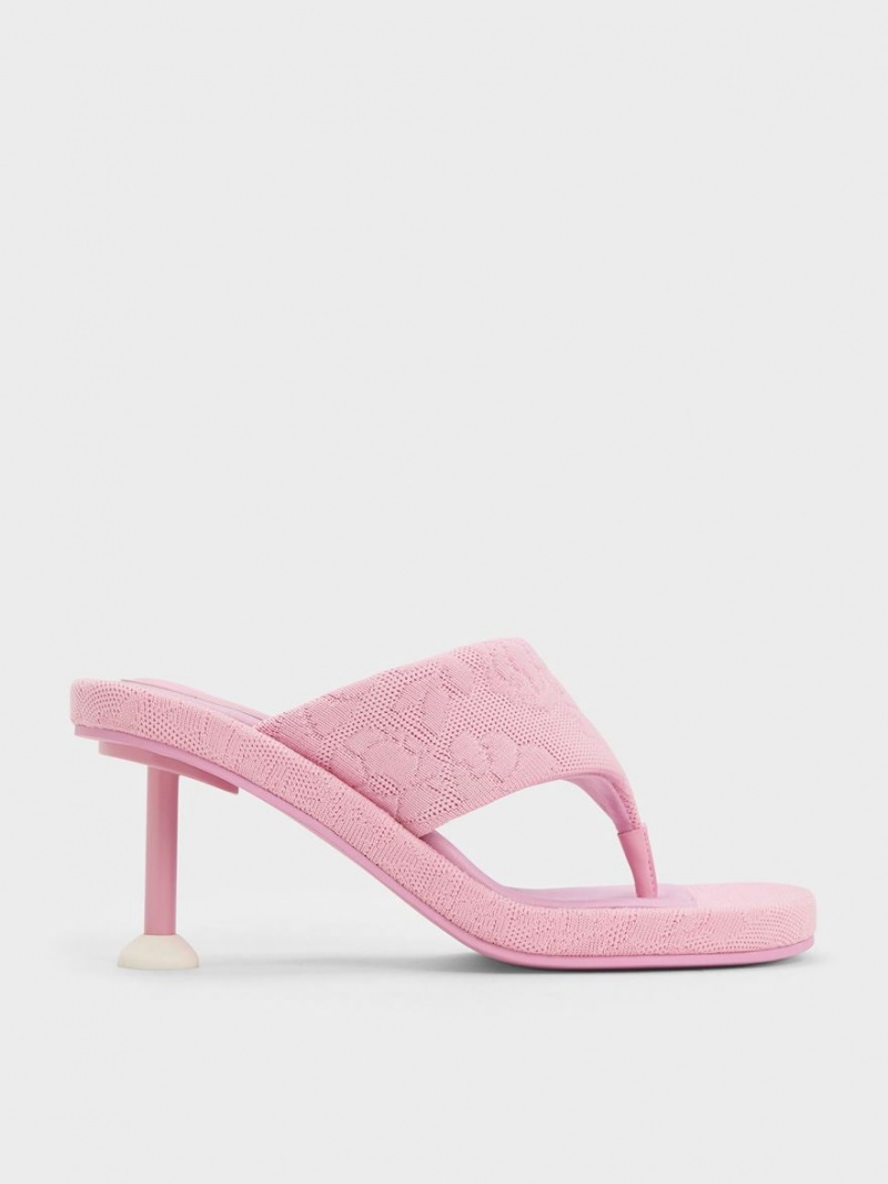 Sandale cu Toc Charles & Keith Noemi Tricotate Spool Roz | 983IPULCS