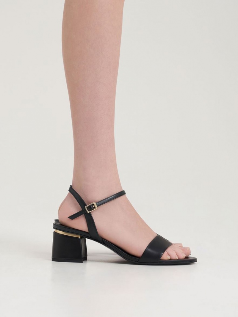 Sandale cu Toc Charles & Keith Open Bombeu Ankle Curea Block Negrii | 213ZTIYRP