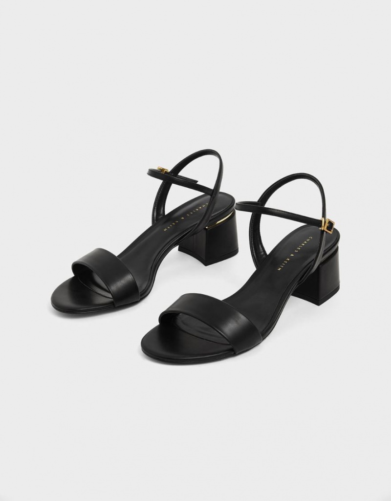 Sandale cu Toc Charles & Keith Open Bombeu Ankle Curea Block Negrii | 213ZTIYRP