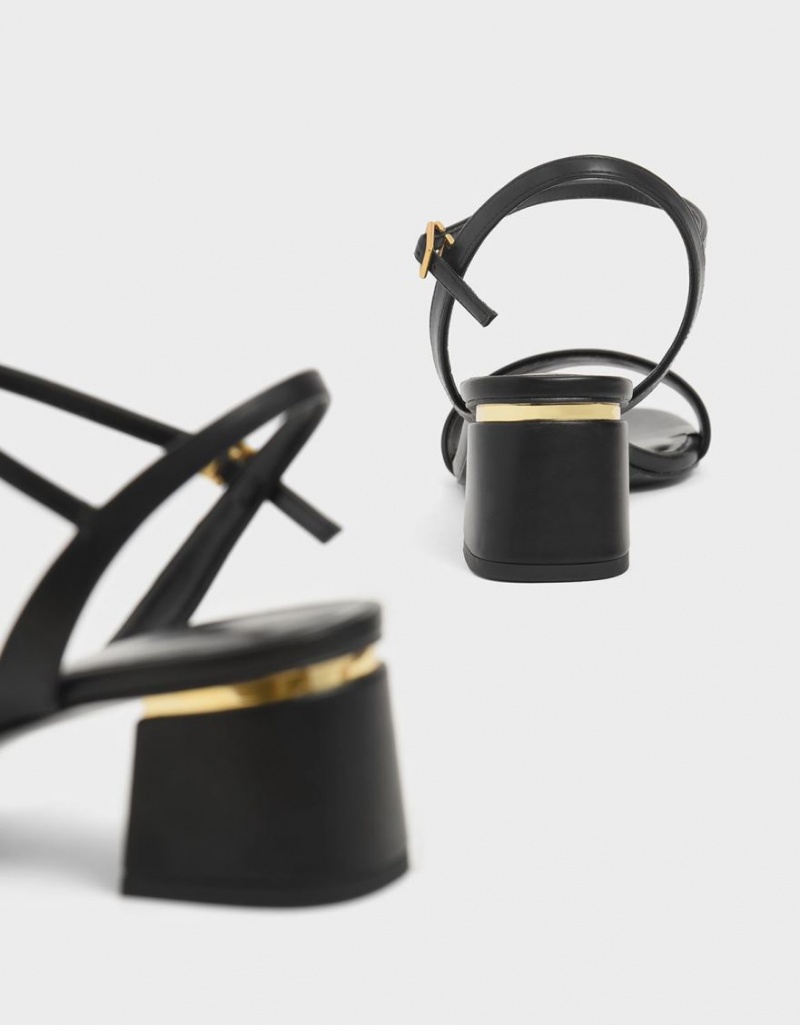 Sandale cu Toc Charles & Keith Open Bombeu Ankle Curea Block Negrii | 213ZTIYRP