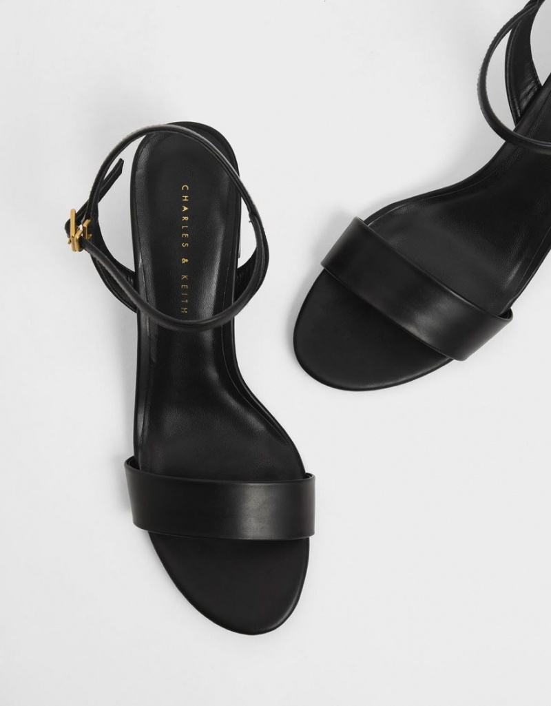 Sandale cu Toc Charles & Keith Open Bombeu Ankle Curea Block Negrii | 213ZTIYRP